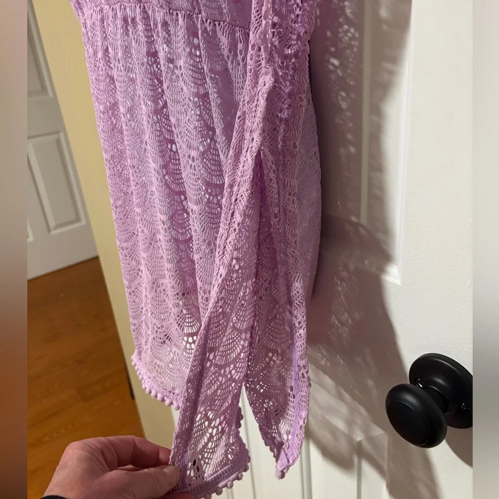 Elegant Purple Lace Girls Bathing Suit Coverup dress